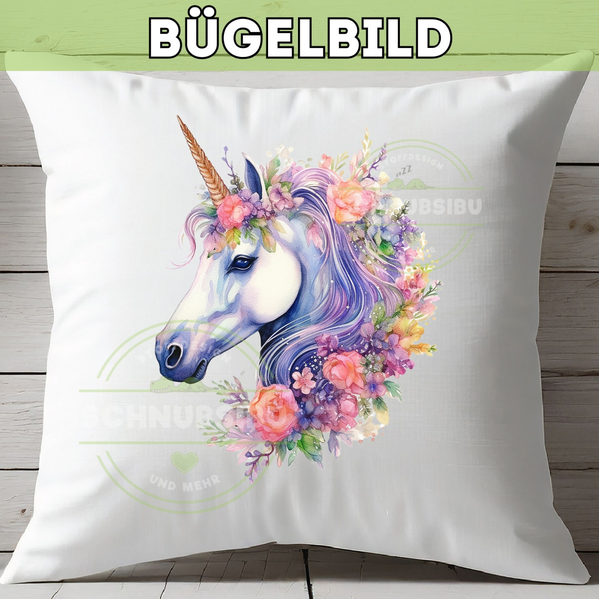 Bügelbild Blumen-Einhorn